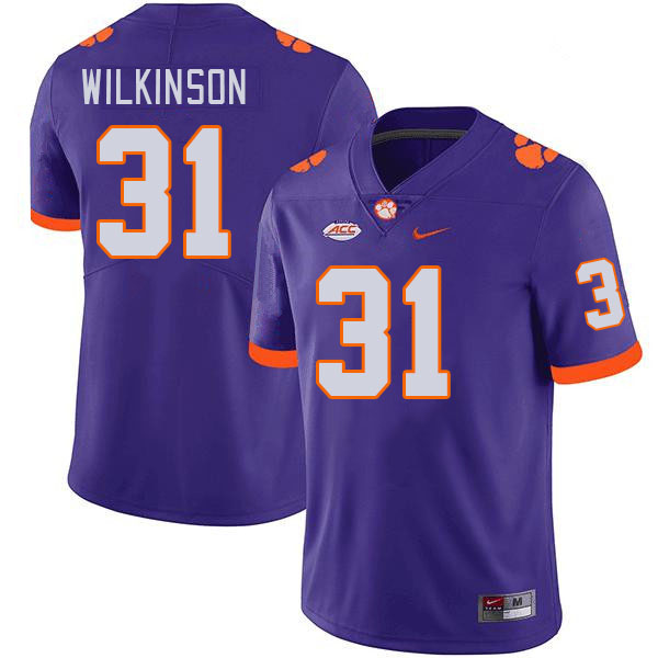 Men #31 Joe Wilkinson Clemson Tigers College Football Jerseys Stitched-Purple